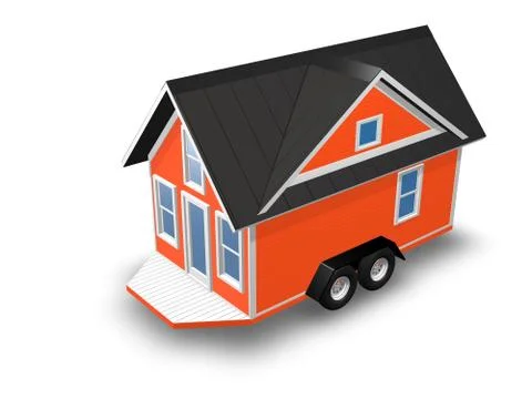 3D Rendered Illustration of a tiny house on a trailer. Stock Illustration