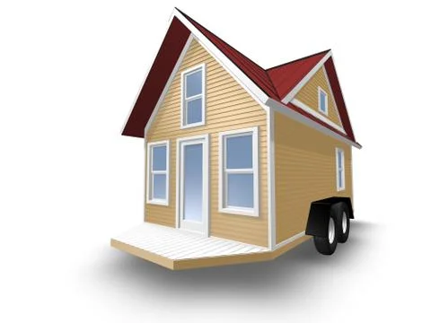 3D Rendered Illustration of a tiny house on a trailer. Stock Illustration