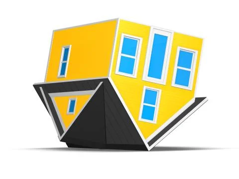 3D Rendered Illustration of an upside down house isolated on a white back Stock Illustration