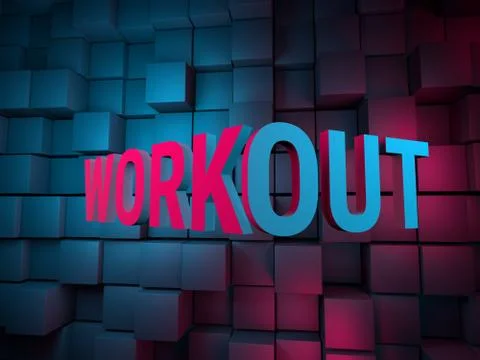 3d rendered illustration, Workout concept with neon light and cubes Stock Illustration