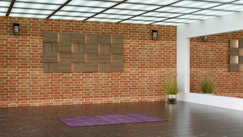 3d rendered image of an empty exercise room with large wall mirror. Stock Illustration