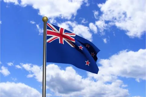 3D Rendered image. Flag of New Zealand waving in the wind. Stock Illustration