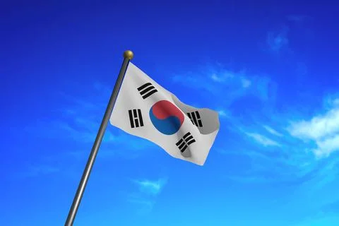 3D Rendered image. Flag of South Korea waving in the wind. Stock Illustration