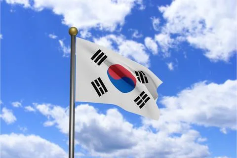 3D Rendered image. Flag of South Korea waving in the wind. Stock Illustration