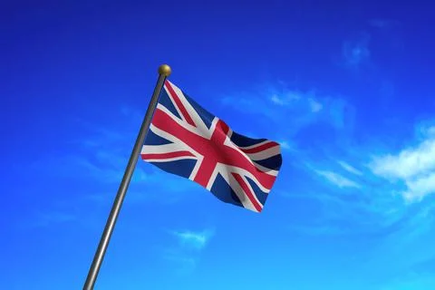 3D Rendered image. Flag of United Kingdom waving in the wind. Stock Illustration