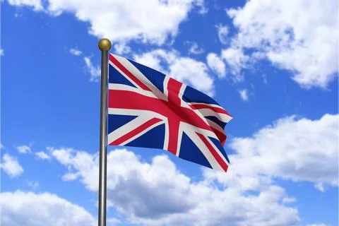 3D Rendered image. Flag of United Kingdom waving in the wind. Stock Illustration