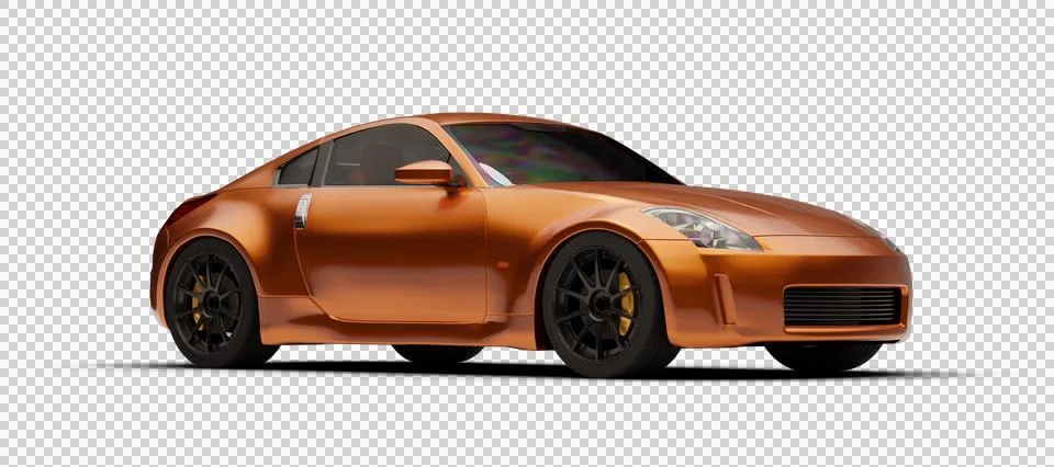 A 3D-rendered image of an orange colored sports car, showcasing its front t.. Stock Illustration