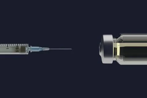 3D rendered image. A syringe and a bottle of Vaccine. Stock Illustration