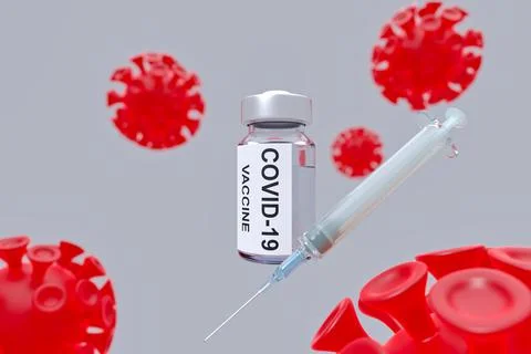 3D rendered image. Vaccine of Covid-19 Corona, with virus. Stock Illustration