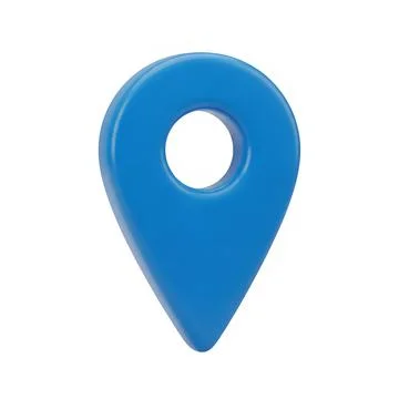 3d rendered image of a vibrant blue location pin icon with a hole in the cent Stock Photos