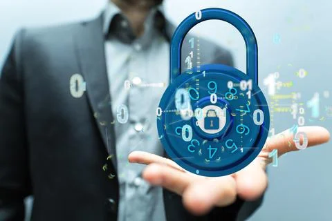 A 3D rendered information protected with a firewall, secure access  in cybers Foto stock