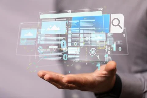 3D rendered interface web application on a hand Stock Photos