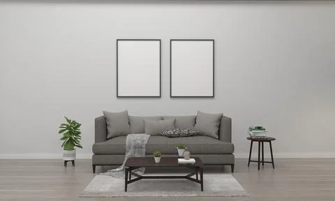3D Rendered Interior Modern Living Room Frame with Sofa - Couch and Table Illustrazione stock