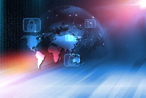 A 3D rendered internet security and digital world concept with an earth globe Illustrazione stock