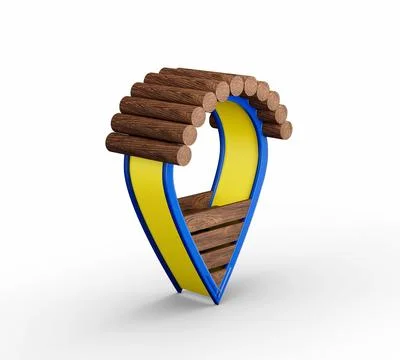 3D-rendered location pin designed as a wooden shop store outlet isolated on whit Illustrazione stock