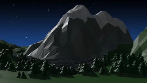 3d Rendered Low Poly Mountain Scene at Night Stock Illustration