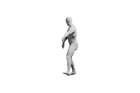 3D rendered mannequin standing right side view matte white studio Stock Illustration