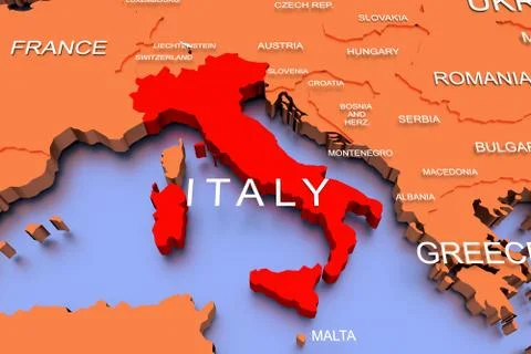 3D rendered map of COVID-19 virus in Europe, Italy Stock Illustration