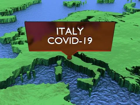 3D rendered map of COVID-19 virus in Europe, Italy Stock Illustration