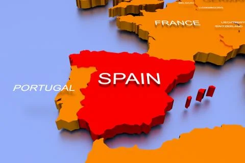 3D rendered map of COVID-19 virus pandemic in Spain, Europe Stock Illustration