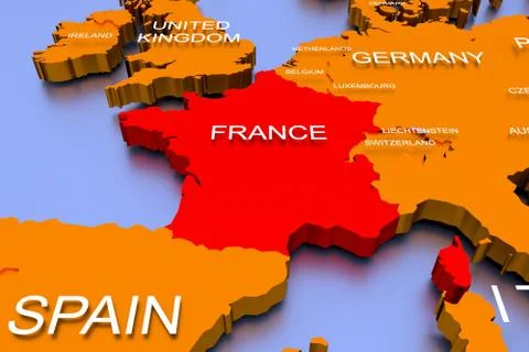 3D rendered map of COVID-19 virus pandemic in France, Europe Stock Illustration