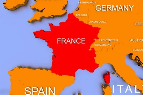 3D rendered map of COVID-19 virus pandemic in France, Europe Stock Illustration