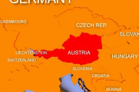 3D rendered map of COVID-19 virus pandemic in Austria, Europe Stock Illustration