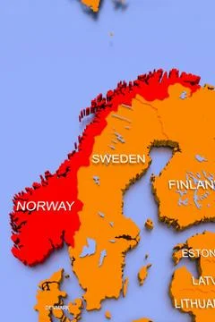 3D rendered map of COVID-19 virus pandemic in Norway Stock Illustration
