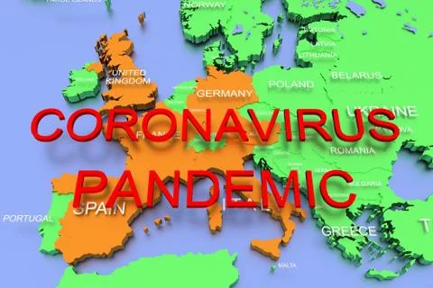 3D rendered map of COVID-19 virus pandemic in Europe Stock Illustration