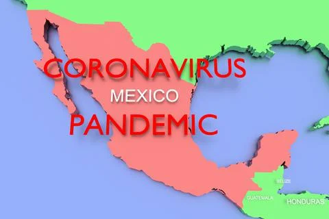3D rendered map of COVID-19 virus pandemic with bright colors in Mexico Stock Illustration