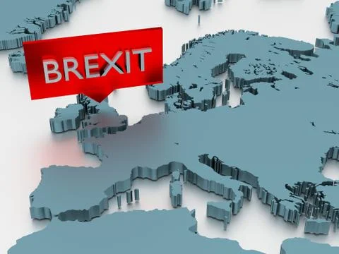 3D rendered map of England and Europe with a Brexit sticker Stock Illustration