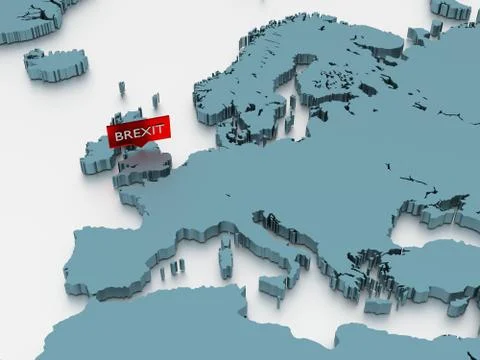 3D rendered map of England and Europe with a Brexit sticker Stock Illustration