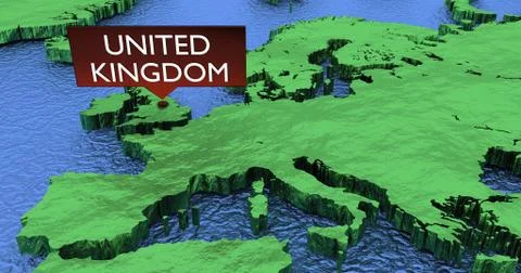 3D rendered map of England with a red sticker Stock Illustration