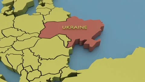 3D rendered map of Europe with bright colors focused on Ukraine. Stock Footage 223875193