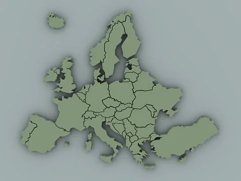 3D rendered map of Europe with bright green colors, which means calm Stock Illustration
