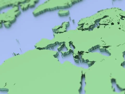 A 3D rendered map of Europe Stock Illustration