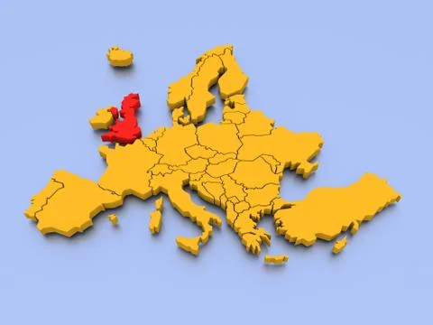 A 3D rendered map of Europe Stock Illustration