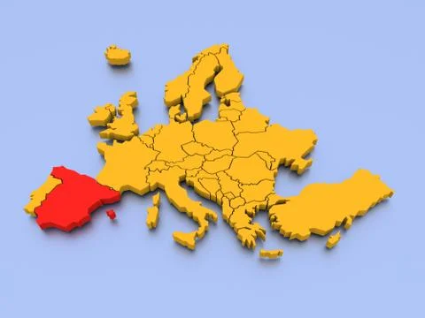 A 3D rendered map of Europe Stock Illustration