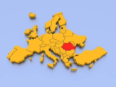 A 3D rendered map of Europe Stock Illustration