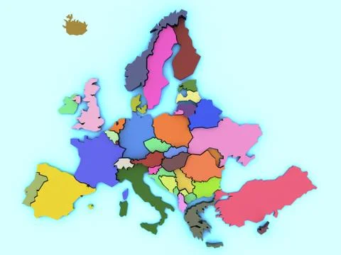 A 3D rendered map of Europe Stock Illustration