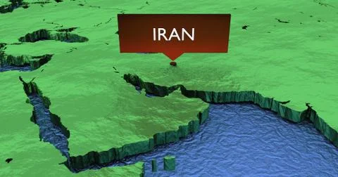 3D rendered map of Iran with a red sticker Stock Illustration