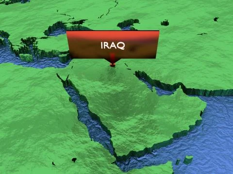 3D rendered map of Iraq with a red sticker Stock Illustration