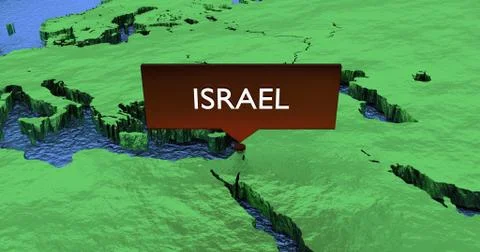 3D rendered map of Israel with a red sticker Stock Illustration