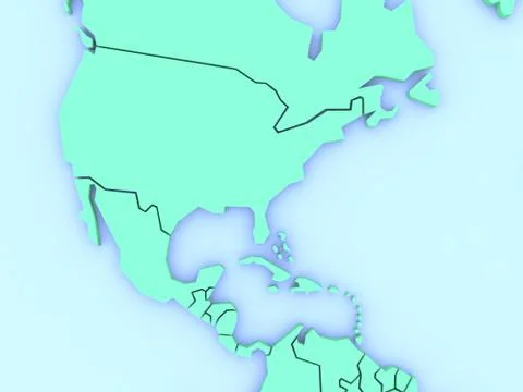 A 3D rendered map of middle america in green Stock Illustration