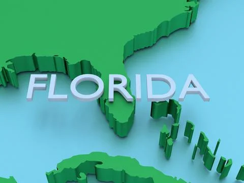 A 3D rendered map of middle america in green focused on Florida Stock Illustration