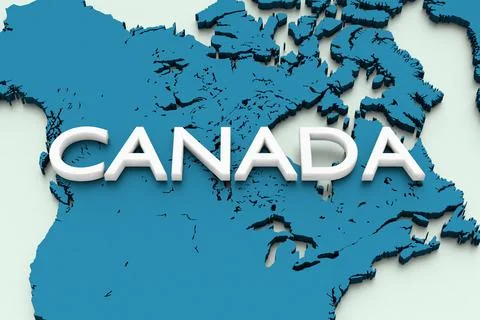 A 3D rendered map of middle america in blue focused on Canada Stock Illustration