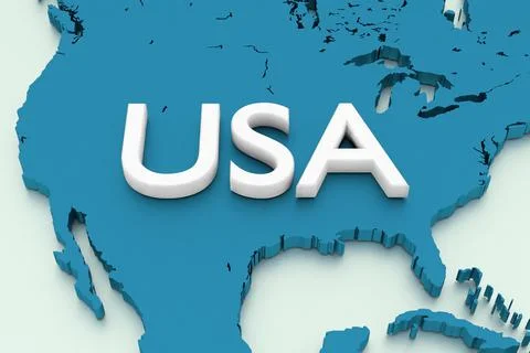 A 3D rendered map of middle america in blue focused on USA Stock Illustration