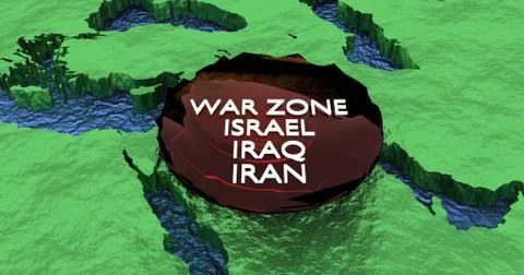 3D rendered map of Middle East with a red sticker Stock Illustration