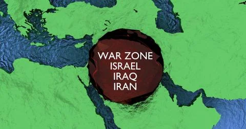 3D rendered map of Middle East with a red sticker Stock Illustration