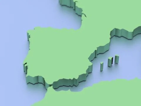 A 3D rendered map of Spain Stock Illustration